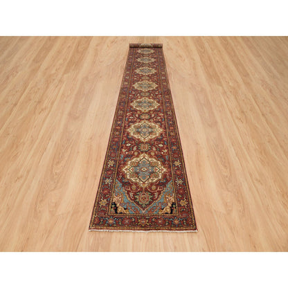 Heriz Wool Hand Knotted Rug Red Red 2.7X18.0 -O065470