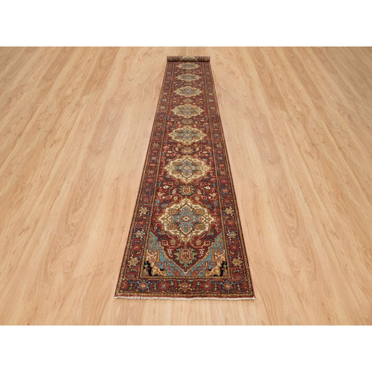 Heriz Wool Hand Knotted Rug Red Red 2.7X18.0 -O065470
