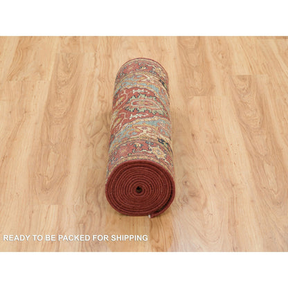 Heriz Wool Hand Knotted Rug Red Red 2.7X18.0 -O065470
