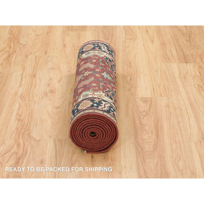 Heriz Wool Hand Knotted Rug Red Navy Blue 2.8X12.0 -O065471