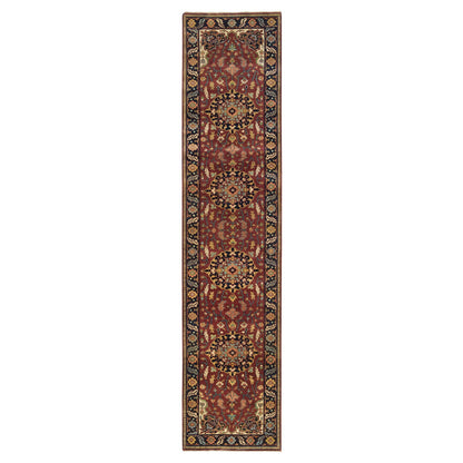 Heriz Wool Hand Knotted Rug Red Navy Blue 2.7X12.0 -O065473