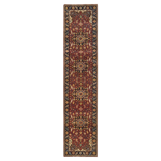 Heriz Wool Hand Knotted Rug Red Navy Blue 2.7X12.0 -O065473
