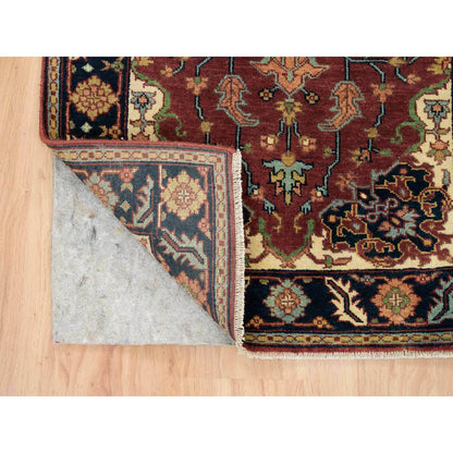 Heriz Wool Hand Knotted Rug Red Navy Blue 2.7X12.0 -O065473