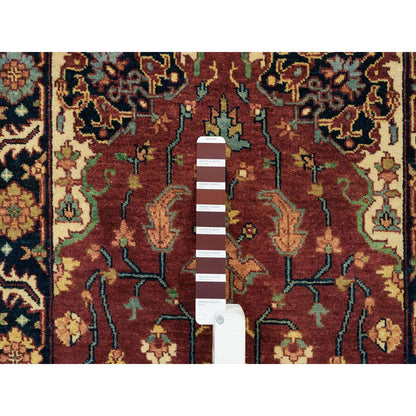 Heriz Wool Hand Knotted Rug Red Navy Blue 2.7X12.0 -O065473