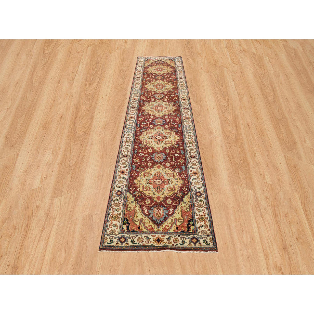 Red 2'7" x 12'0" Heriz Hand knotted Wool Rug - Sku: O065476