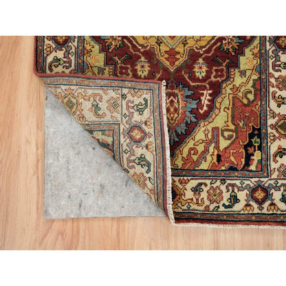 Heriz Wool Hand Knotted Rug Red Cream 2.7X12.0 -O065476