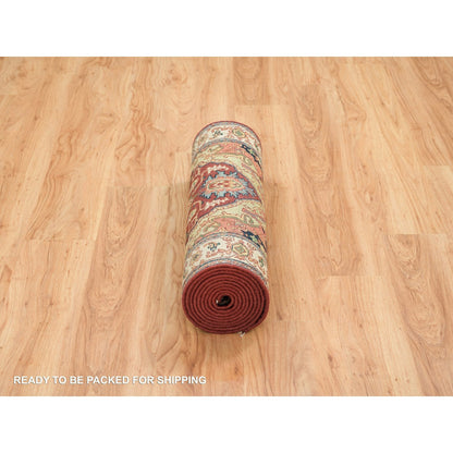 Heriz Wool Hand Knotted Rug Red Cream 2.7X12.0 -O065476