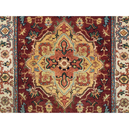 Heriz Wool Hand Knotted Rug Red Cream 2.7X12.1 -O065478