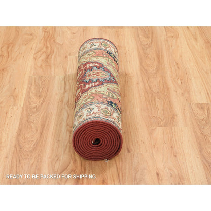 Heriz Wool Hand Knotted Rug Red Cream 2.7X12.1 -O065478