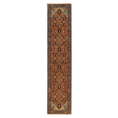 Heriz Wool Hand Knotted Rug Red Navy Blue 2.7X12.1 -O065482