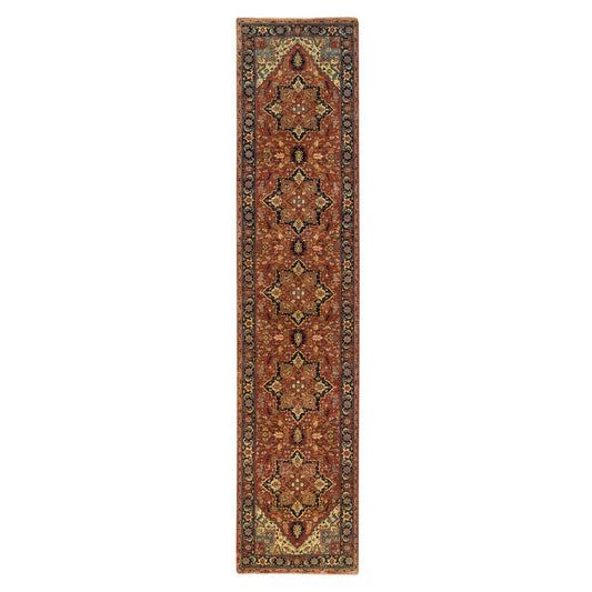 Heriz Wool Hand Knotted Rug Red Navy Blue 2.7X12.1 -O065482