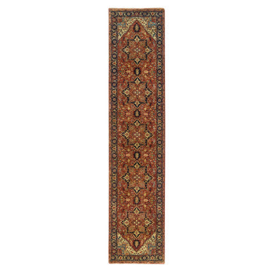 Heriz Wool Hand Knotted Rug Red Navy Blue 2.7X12.1 -O065482
