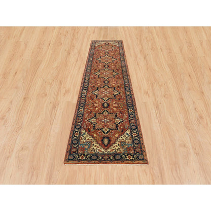 Heriz Wool Hand Knotted Rug Red Navy Blue 2.7X12.1 -O065482