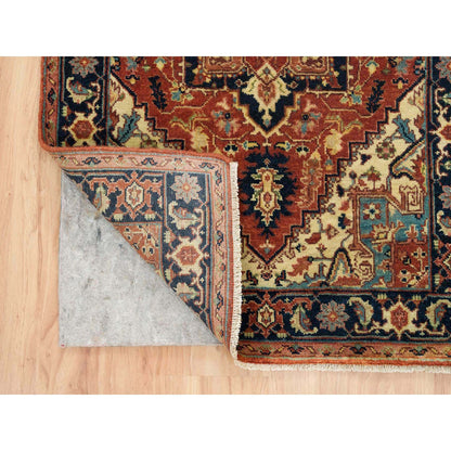 Heriz Wool Hand Knotted Rug Red Navy Blue 2.7X12.1 -O065482