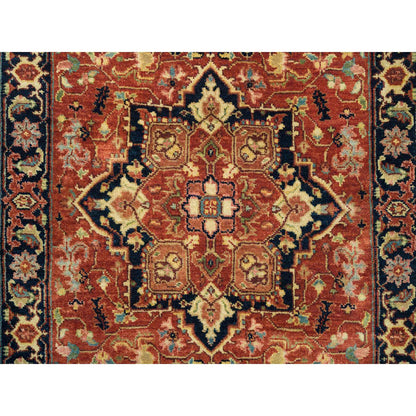 Heriz Wool Hand Knotted Rug Red Navy Blue 2.7X12.1 -O065482