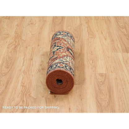 Heriz Wool Hand Knotted Rug Red Navy Blue 2.7X12.1 -O065482