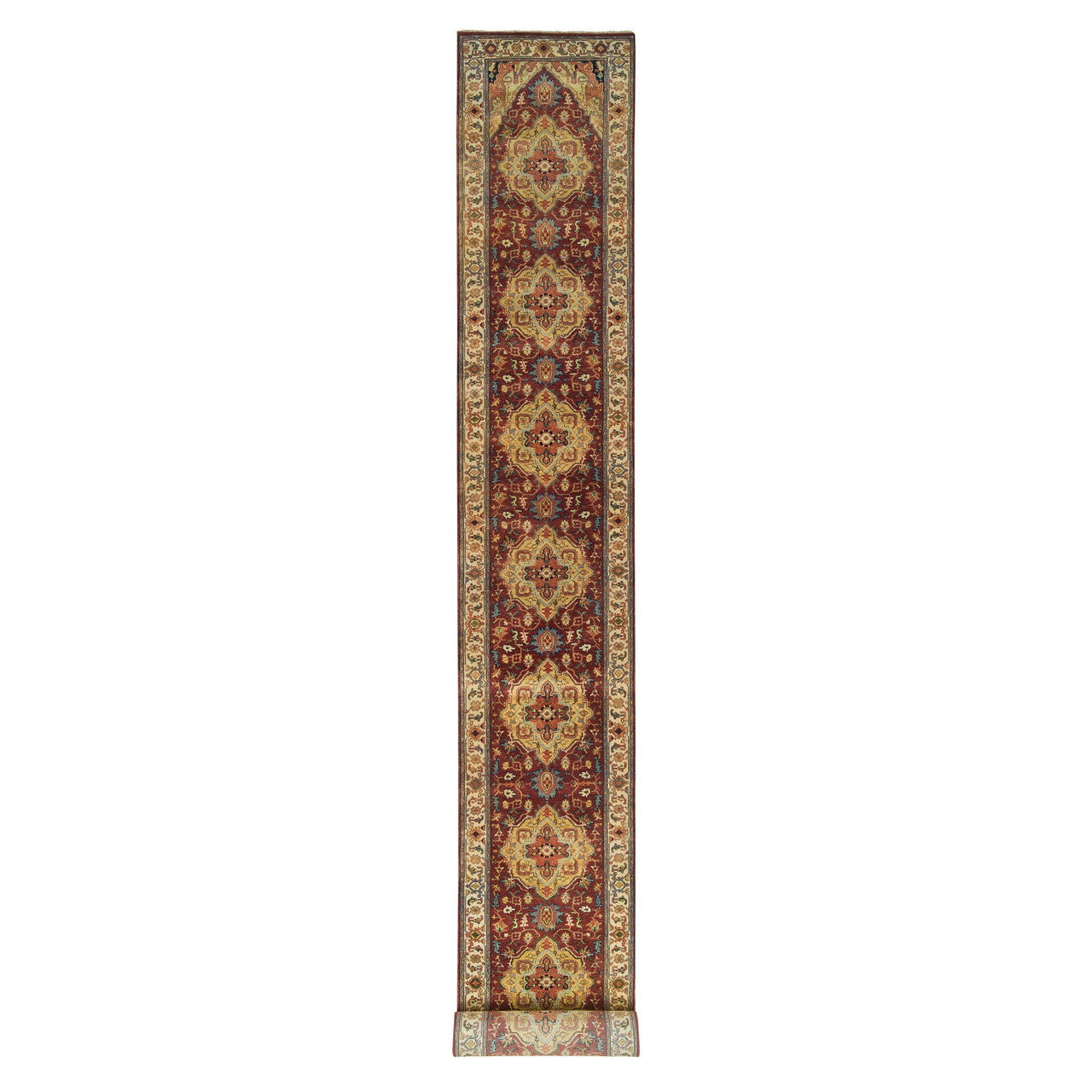 Red 2'7" x 22'0" Heriz Hand knotted Wool Rug - Sku: O065496