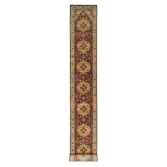 Heriz Wool Hand Knotted Rug Red Cream 2.7X22.0 -O065496