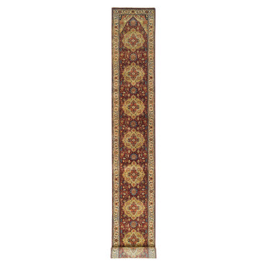 Heriz Wool Hand Knotted Rug Red Cream 2.7X22.0 -O065496