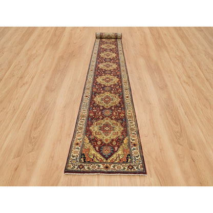 Heriz Wool Hand Knotted Rug Red Cream 2.7X22.0 -O065496