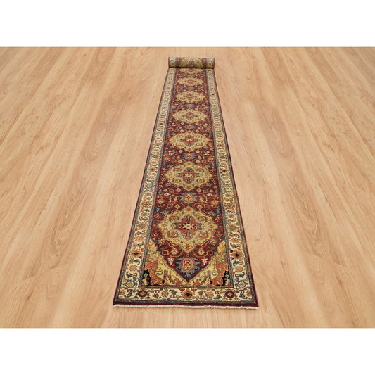 Heriz Wool Hand Knotted Rug Red Cream 2.7X22.0 -O065496