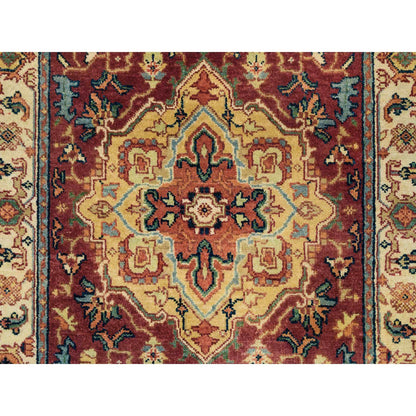 Heriz Wool Hand Knotted Rug Red Cream 2.7X22.0 -O065496