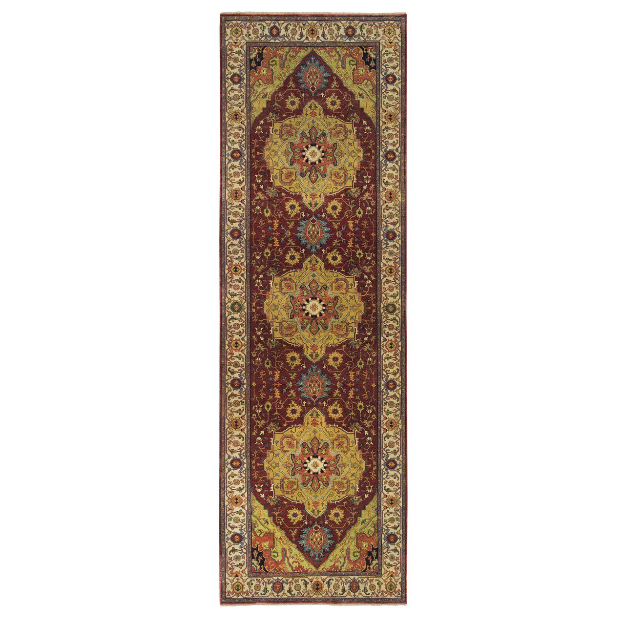 Red 3'10" x 12'1" Heriz Hand knotted Wool Rug - Sku: O065499