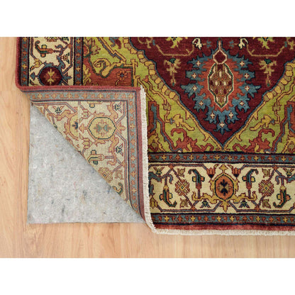Heriz Wool Hand Knotted Rug Red Cream 3.10X12.1 -O065499