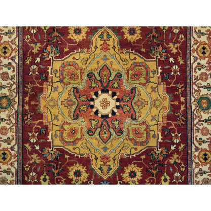 Heriz Wool Hand Knotted Rug Red Cream 3.10X12.1 -O065499