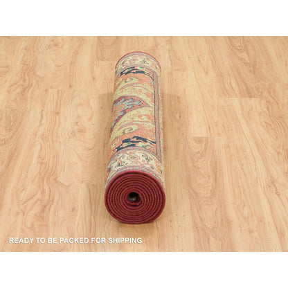 Heriz Wool Hand Knotted Rug Red Cream 3.10X12.1 -O065499