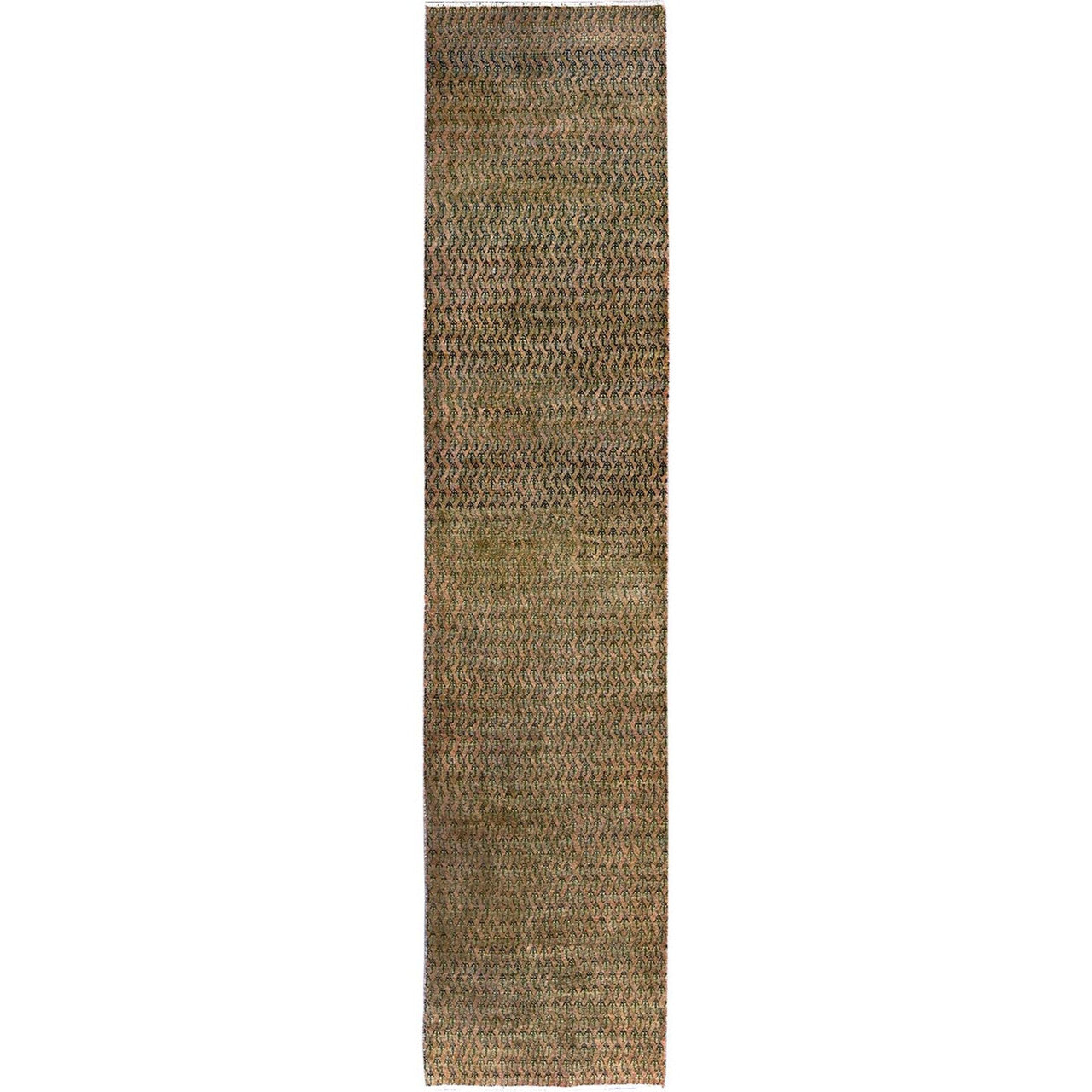 Overdyed & Vintage Wool Hand Knotted Rug Brown 2.6x11.5 -O0654