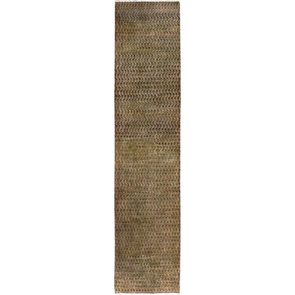 Overdyed & Vintage Wool Hand Knotted Rug Brown 2.6x11.5 -O0654