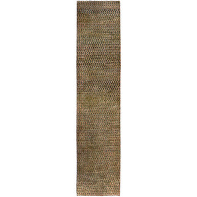 Overdyed & Vintage Wool Hand Knotted Rug Brown 2.6x11.5 -O0654
