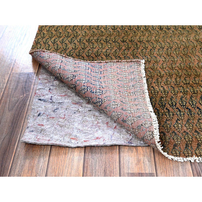 Overdyed & Vintage Wool Hand Knotted Rug Brown 2.6x11.5 -O0654