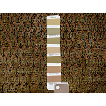 Overdyed & Vintage Wool Hand Knotted Rug Brown 2.6x11.5 -O0654