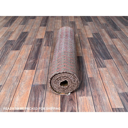 Overdyed & Vintage Wool Hand Knotted Rug Brown 2.6x11.5 -O0654