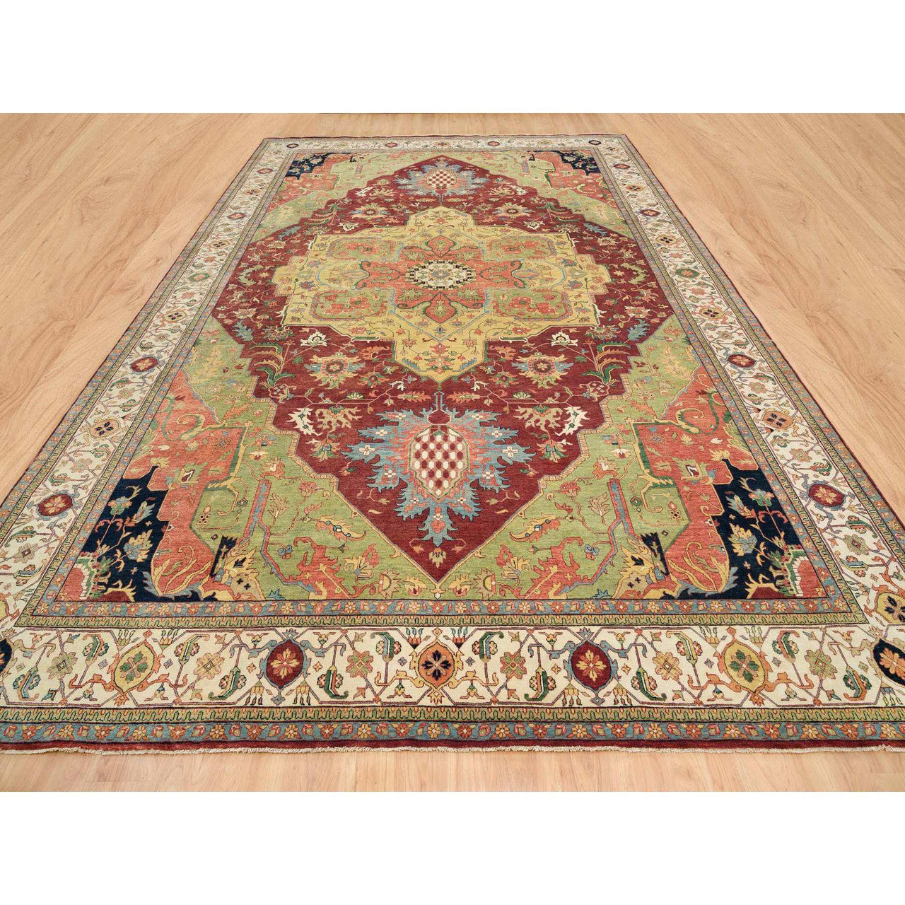 Red 12'0" x 18'2" Heriz Hand knotted Wool Rug - Sku: O065502