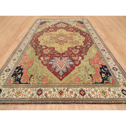 Heriz Wool Hand Knotted Rug Red Ivory 12.0X18.2 -O065502
