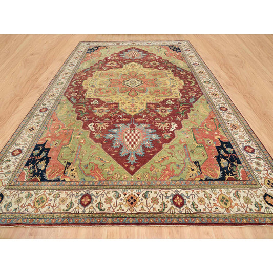 Heriz Wool Hand Knotted Rug Red Ivory 12.0X18.2 -O065502