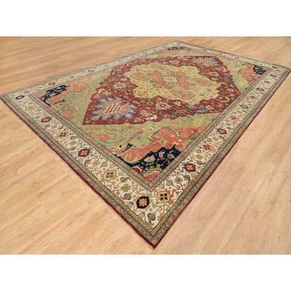 Heriz Wool Hand Knotted Rug Red Ivory 12.0X18.2 -O065502