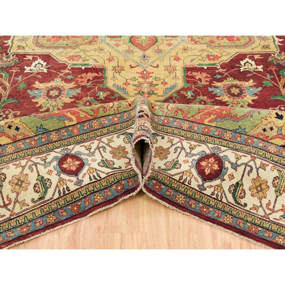 Heriz Wool Hand Knotted Rug Red Ivory 12.0X18.2 -O065502