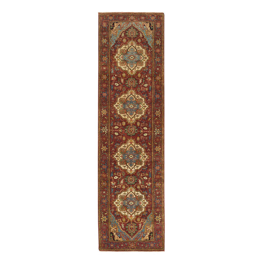 Heriz Wool Hand Knotted Rug Red Red 2.7X10.0 -O065503