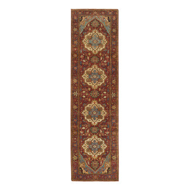 Heriz Wool Hand Knotted Rug Red Red 2.7X10.0 -O065503