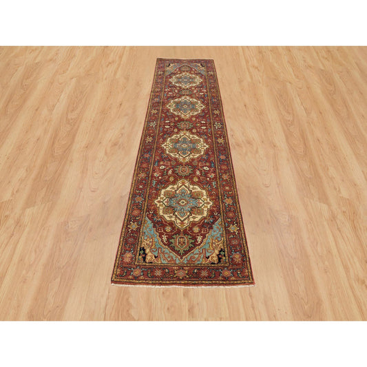 Heriz Wool Hand Knotted Rug Red Red 2.7X10.0 -O065503