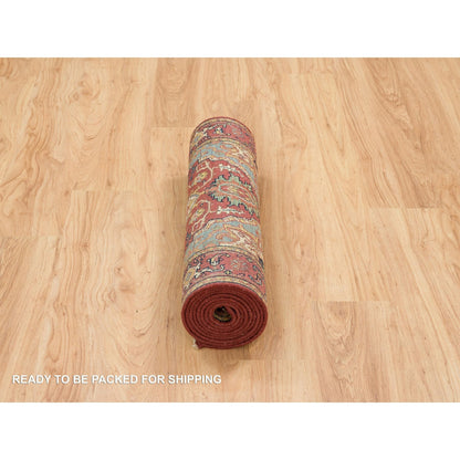 Heriz Wool Hand Knotted Rug Red Red 2.7X10.0 -O065503