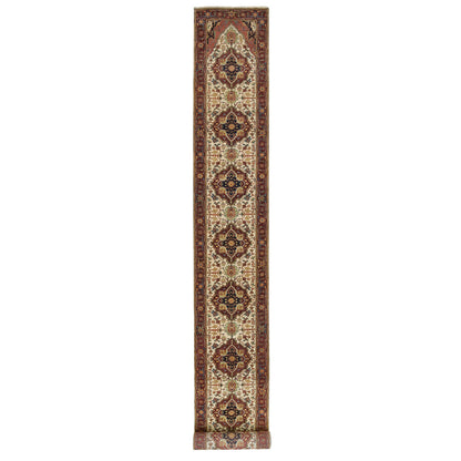 Heriz Wool Hand Knotted Rug Ivory Red 2.6X22.0 -O065505