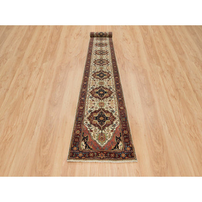 Heriz Wool Hand Knotted Rug Ivory Red 2.6X22.0 -O065505