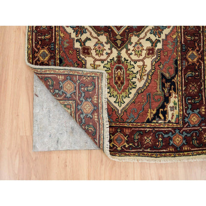 Heriz Wool Hand Knotted Rug Ivory Red 2.6X22.0 -O065505