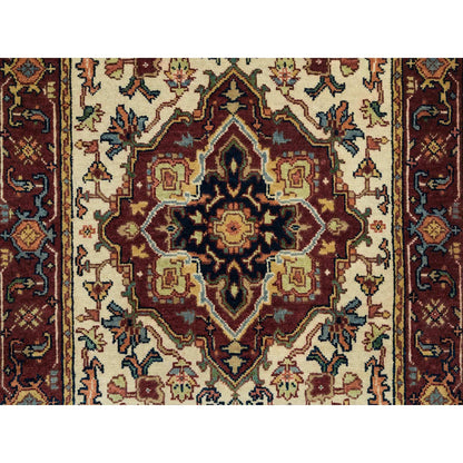 Heriz Wool Hand Knotted Rug Ivory Red 2.6X22.0 -O065505