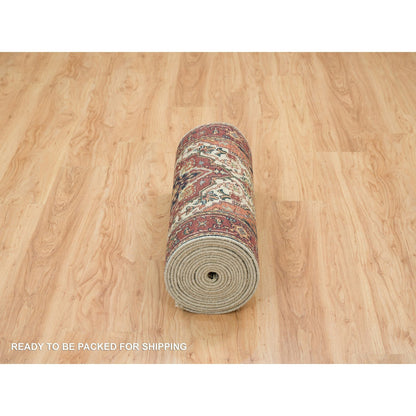Heriz Wool Hand Knotted Rug Ivory Red 2.6X22.0 -O065505